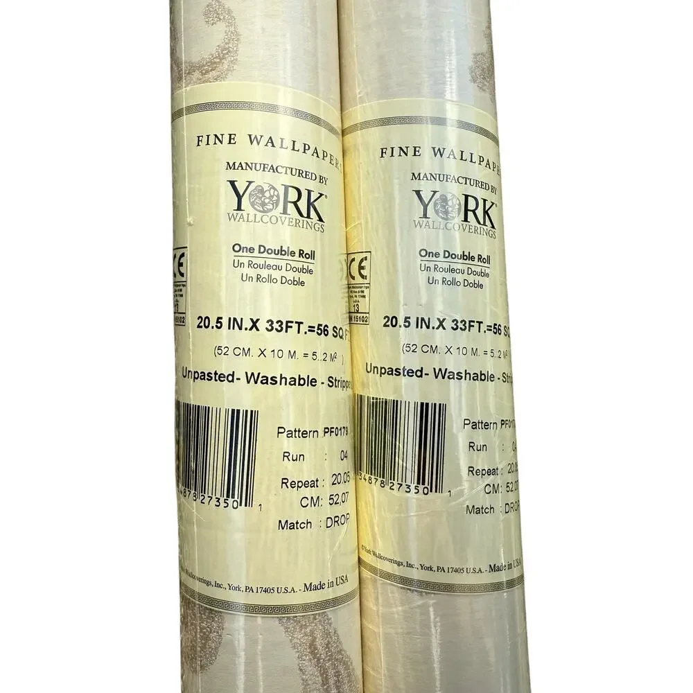 York Fine Wallpaper Damask Classic Cream Beige Style PF0179 One Roll NEW